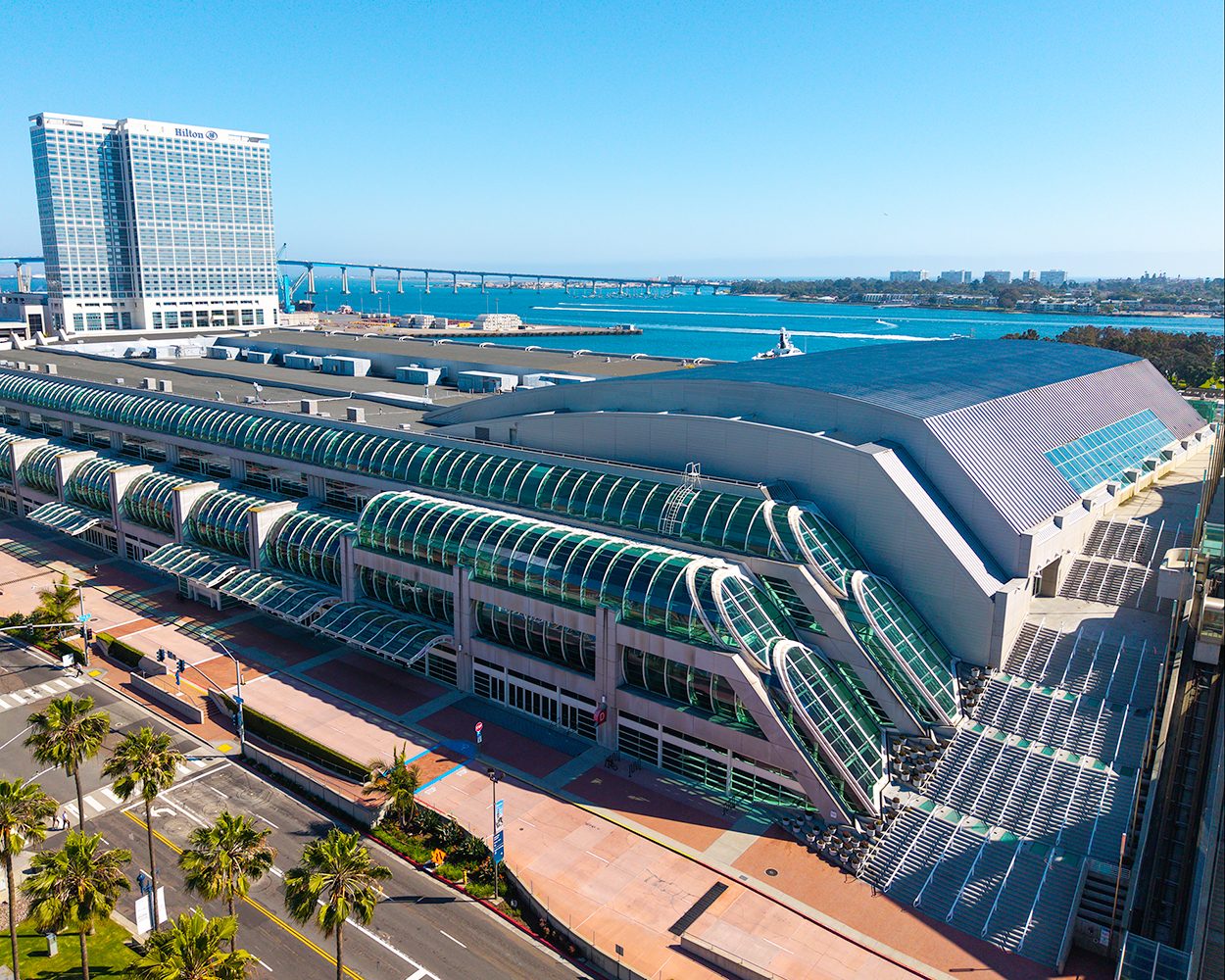 The San Diego Convention Center from above. The 2026 Comic-Con was expected to draw more than 135,000 attendees and is contracted to stay in San Diego through 2030.