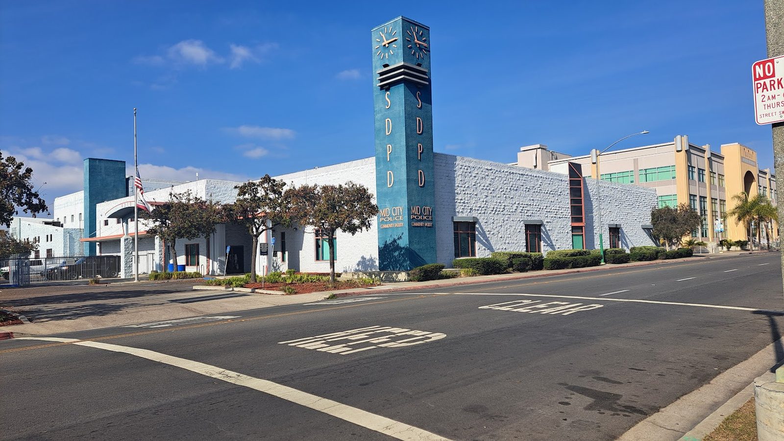 The San Diego Police Department's Mid-City Division station. The lawsuit names the police department alongside the city.