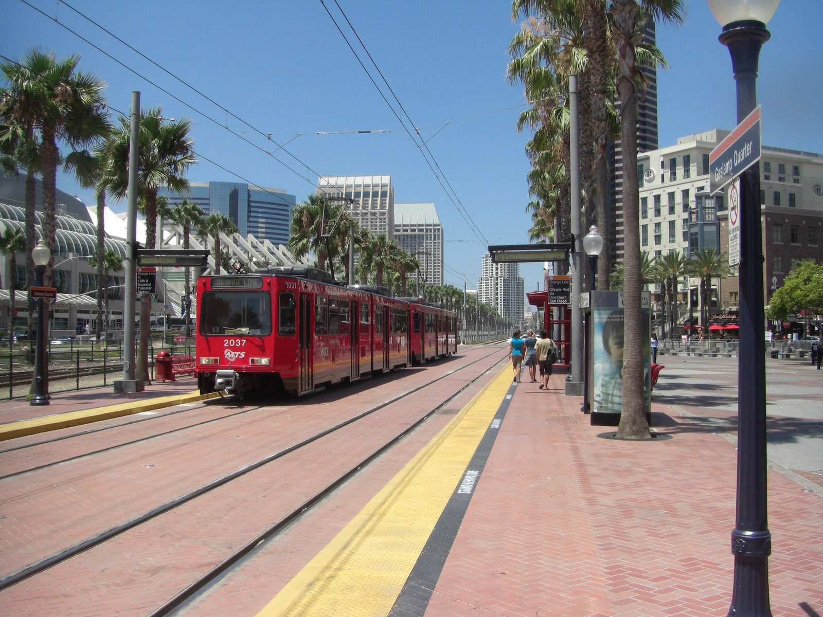 An Orange Line trolley at the Gaslamp Quarter station. The Blue Line now runs one seat from the border to UC San Diego.