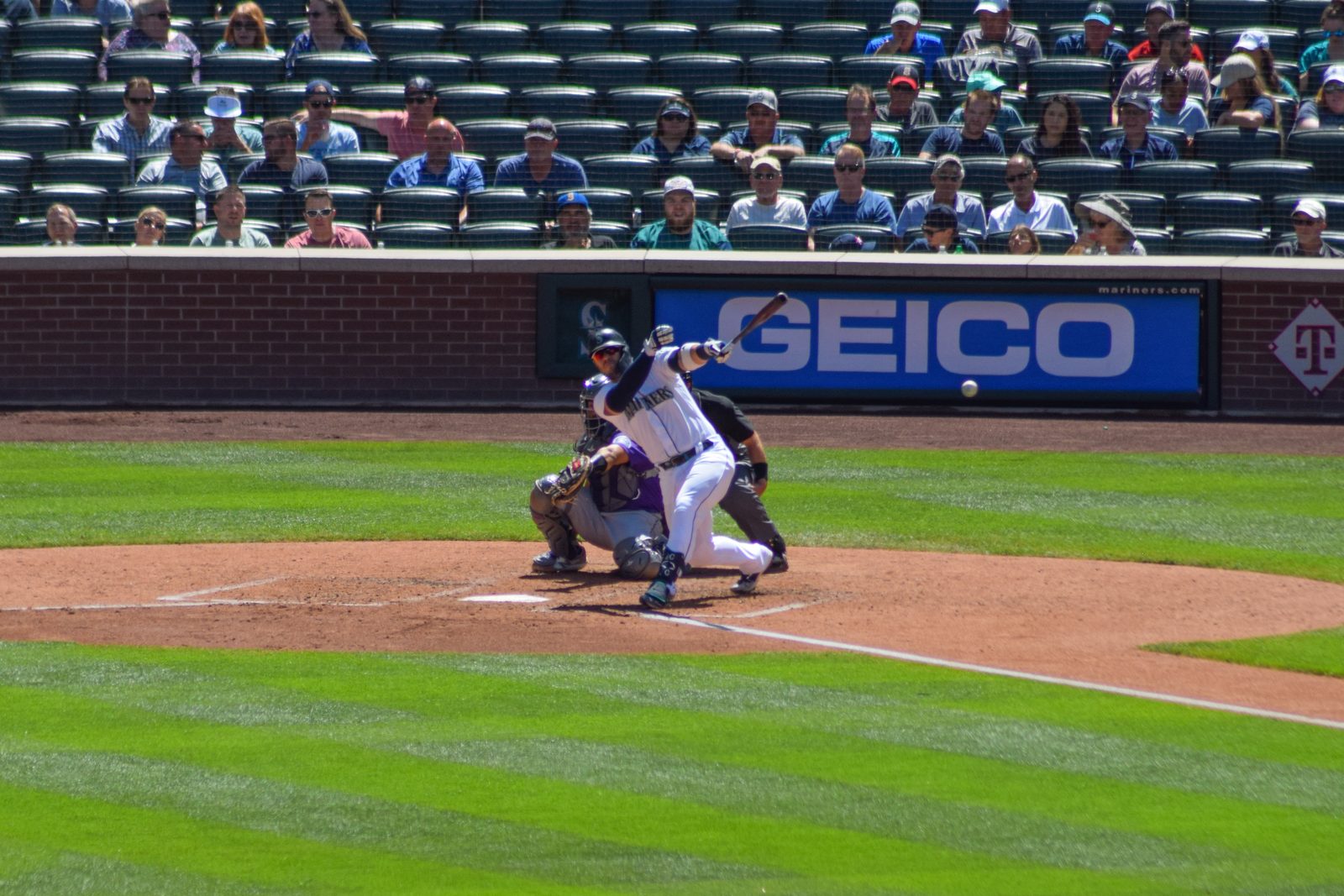Ty France batting for Seattle in 2021. The finalist honor this year is for his glove, not his bat: France played 127 games at first base for the Padres and made just three errors.