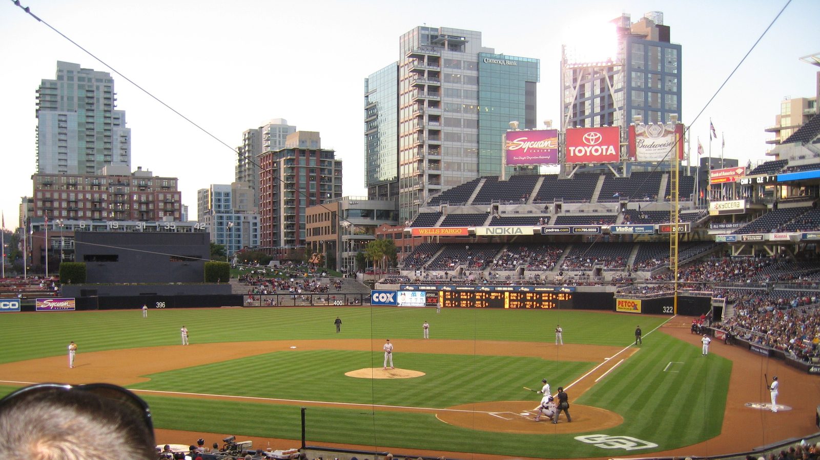 Petco Park during a Padres game against St. Louis in May 2010, with the downtown skyline behind the outfield. France and Fermin anchored the right side and the battery of a Padres defense that carried the club through 2026.