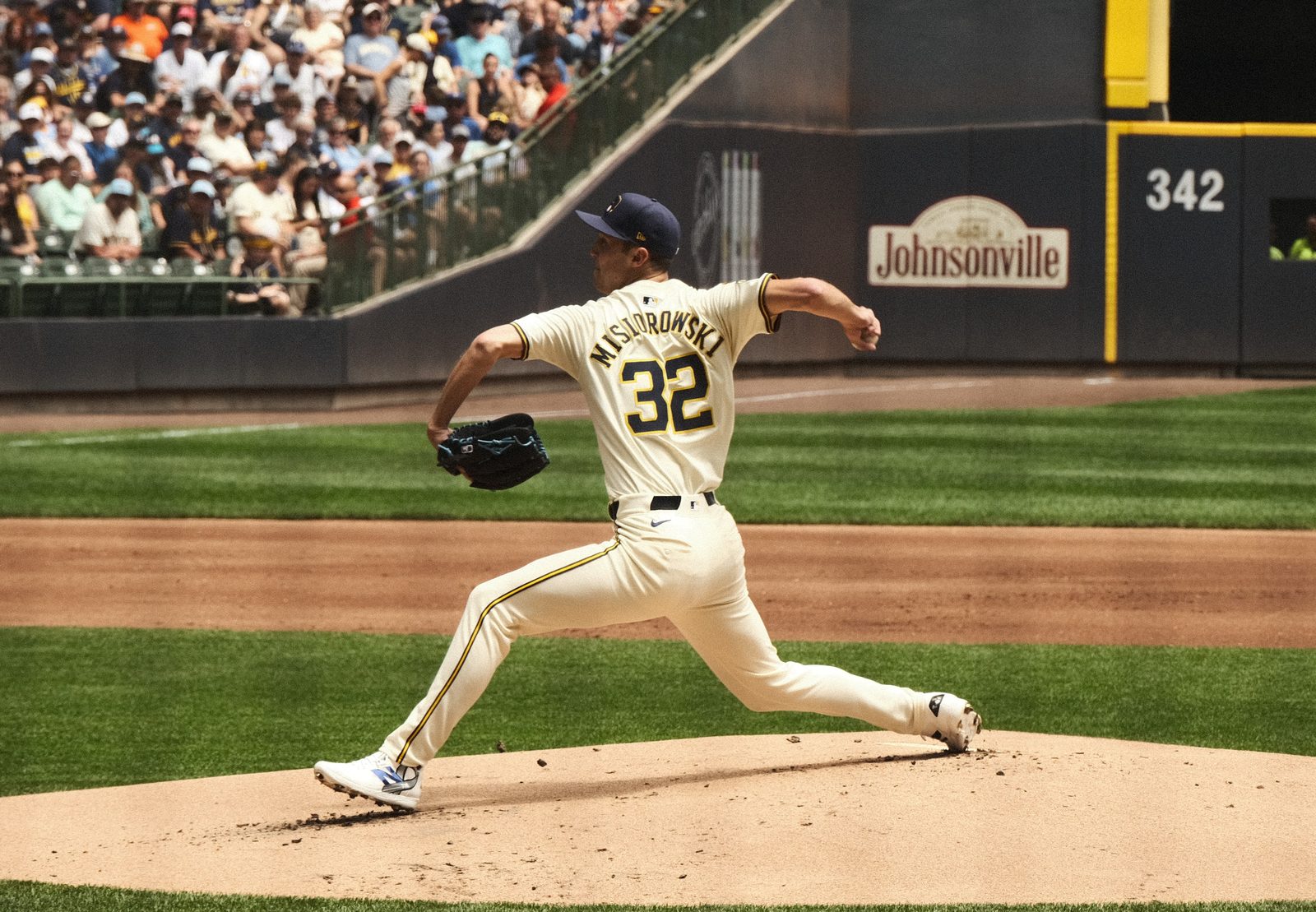 Jacob Misiorowski delivering for Milwaukee. The NL Cy Young front-runner went 16-5 with a 1.80 ERA and 252 strikeouts this season and starts Game 1.