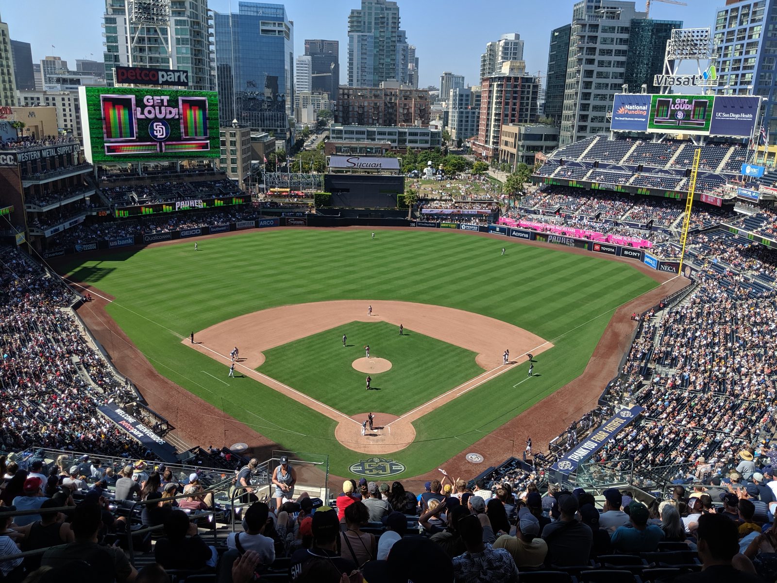 A packed Petco Park during a 2019 Padres game. San Diego opens the series on the road; Game 3 is here Tuesday, with Game 4 on Wednesday if necessary.