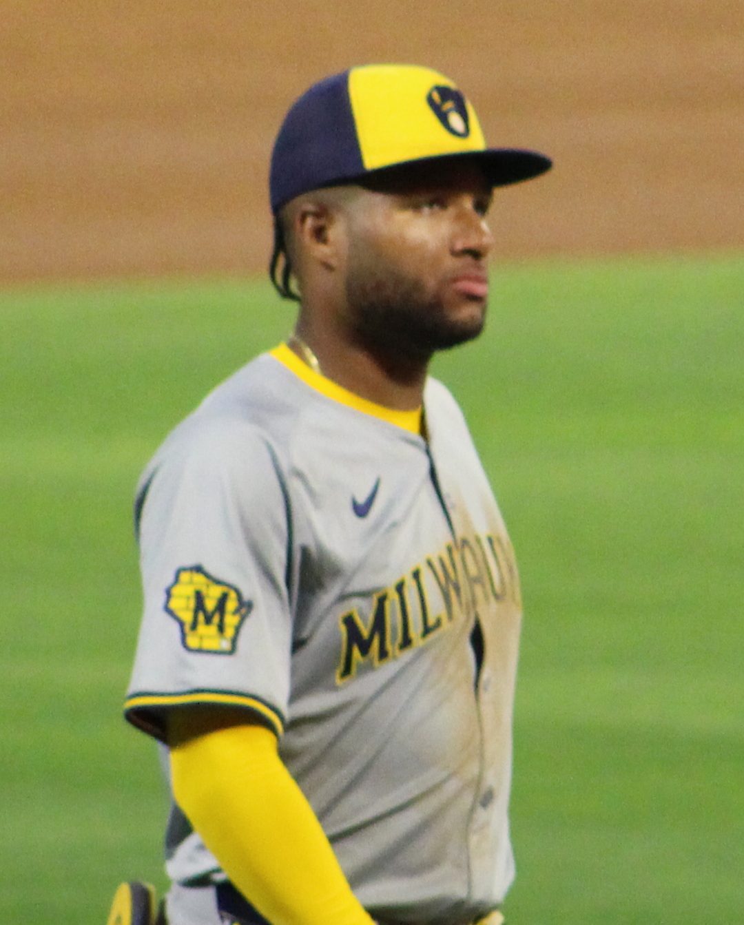 Jackson Chourio in right field in Anaheim in June 2024. He tied Game 1 with a two-run homer in the third and caught France's drive for the second out in the ninth.