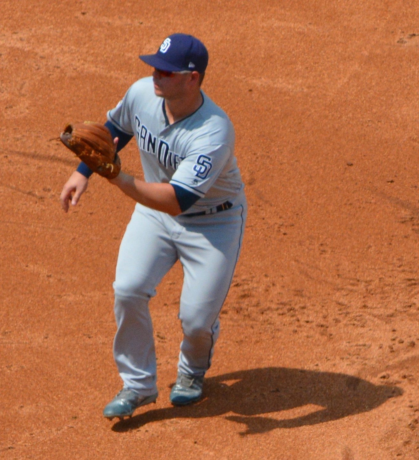 Ty France with the Padres in 2019. His ninth-inning drive on Saturday struck a roof cable and was caught for the second out of the inning.