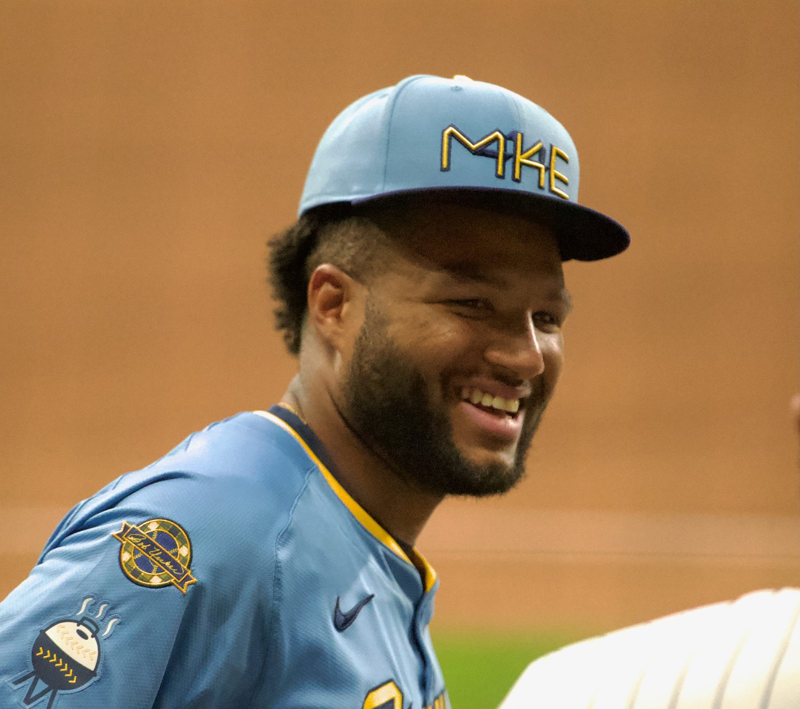 Jackson Chourio in a Brewers uniform. His two-out, two-run single off Miller in the ninth was the third postseason walk-off win in Brewers history.