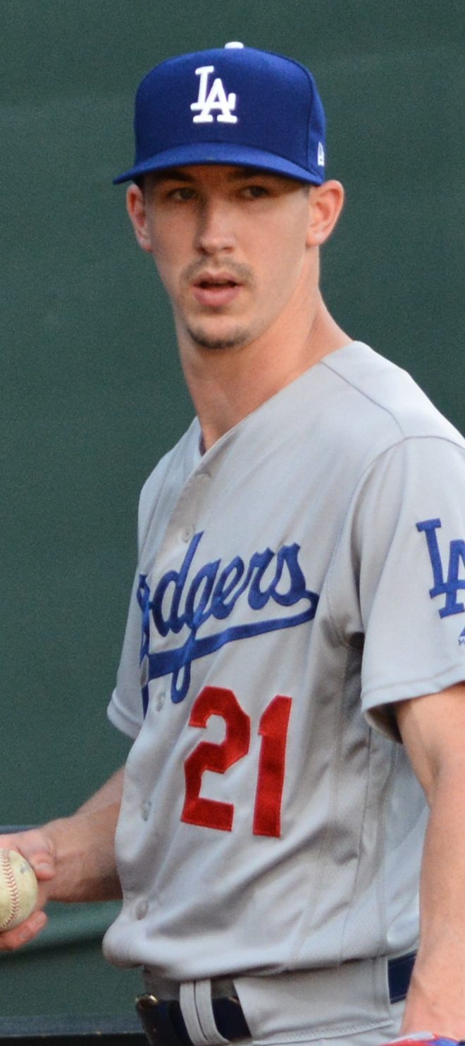 Walker Buehler in a 2019 game with the Los Angeles Dodgers. He started Game 4 for San Diego on Wednesday, giving up one run on three hits over three-plus innings.