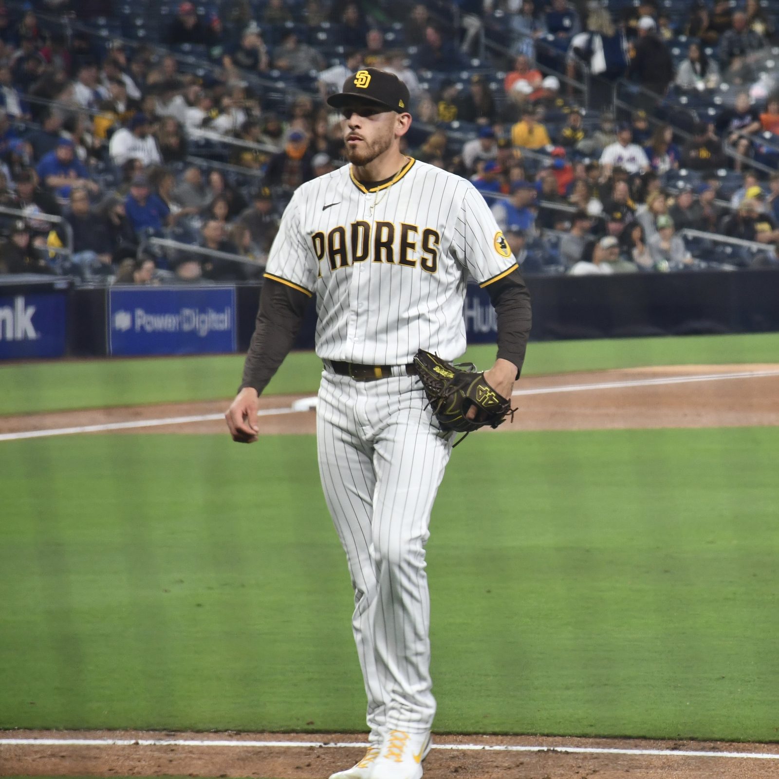 Joe Musgrove on the mound at Petco Park in 2021. His ninth-inning appearance Tuesday was his first in the majors since Oct. 2, 2024, following Tommy John surgery.