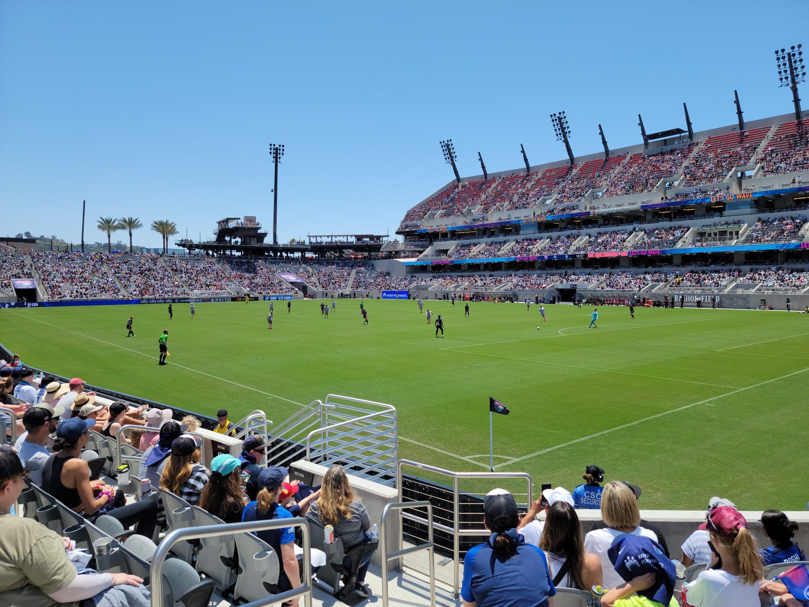 Soccer at Snapdragon Stadium during a San Diego Wave match in June 2023. The stadium is home to both the Wave and San Diego FC, whose playoff push now runs through Saturday's trip to the LA Galaxy.