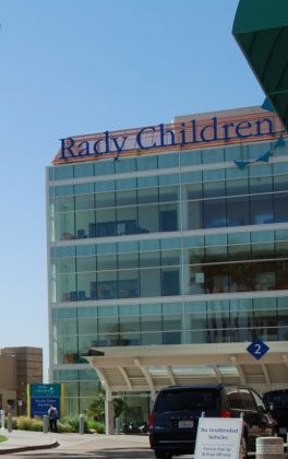 The entrance to Rady Children's Hospital in San Diego. The hospital's Institute for Genomic Medicine sits on its campus and pioneered rapid whole-genome sequencing for critically ill infants.