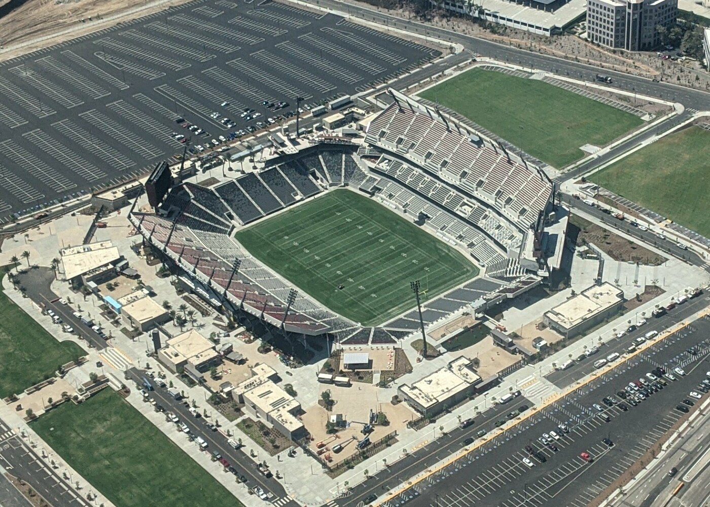 Snapdragon Stadium from above. San Diego FC's second MLS season has been a fight for playoff position after the storybook expansion year of 2025.