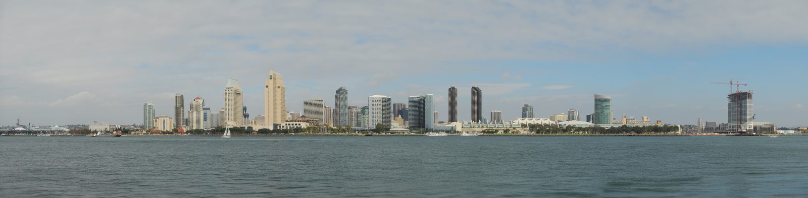 Downtown San Diego, seen across the bay. The city was named alongside Los Angeles in President Trump's remarks at a rally in Nebraska on Monday.